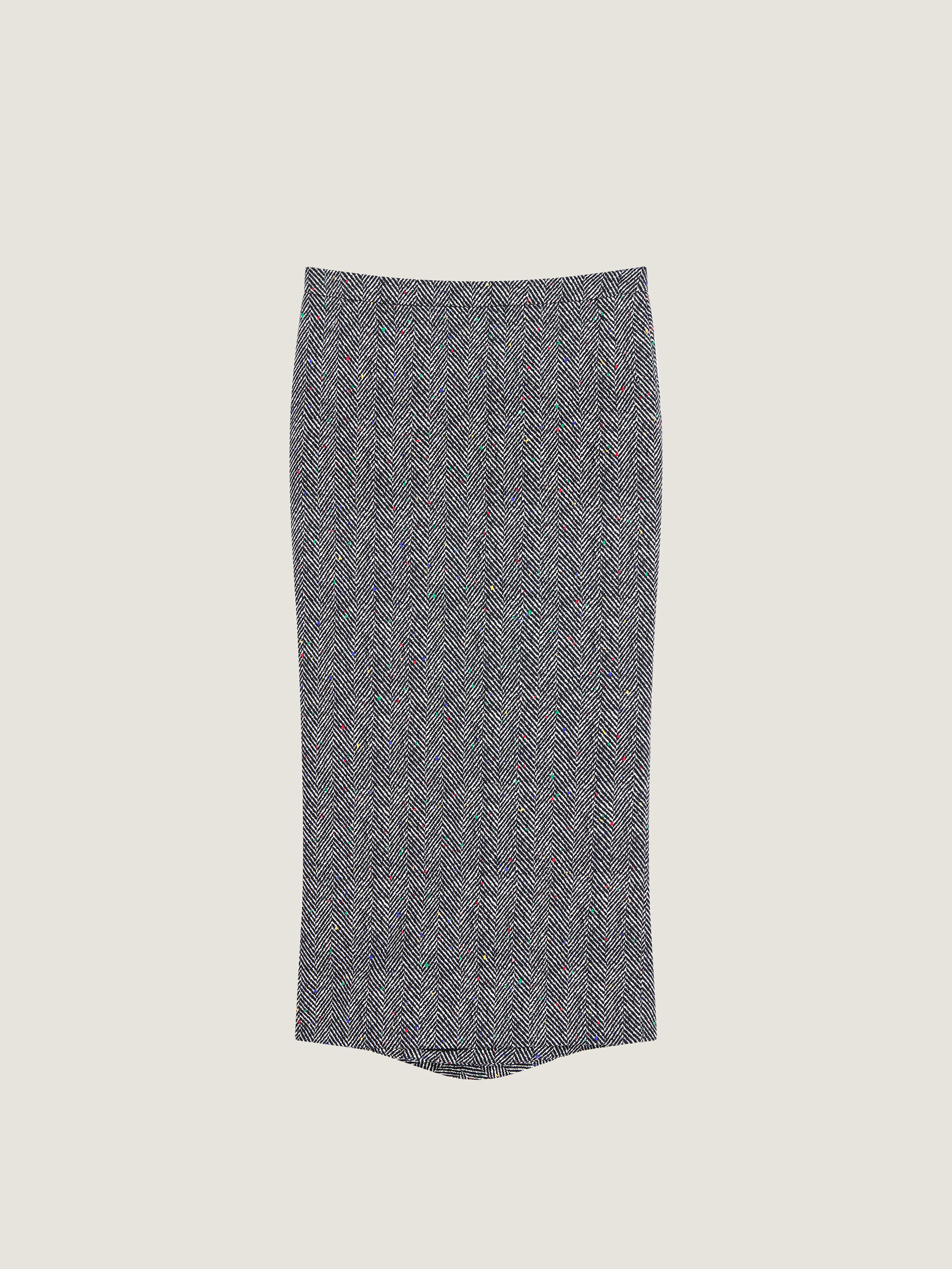 Midi kickback skirt in cotton herringbone